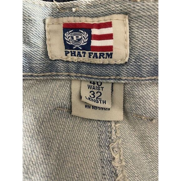 Vintage PHAT FARM Men's Denim Wide Leg Whitewash Baggy Jeans SIZE 40x32 Y2K - Picture 4 of 4